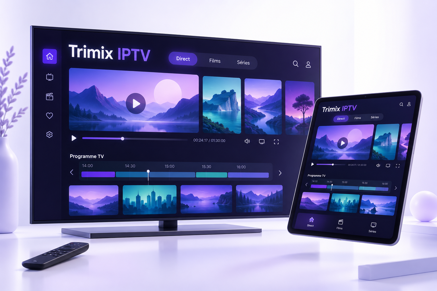 Concept illustration of an IPTV player on a television and tablet